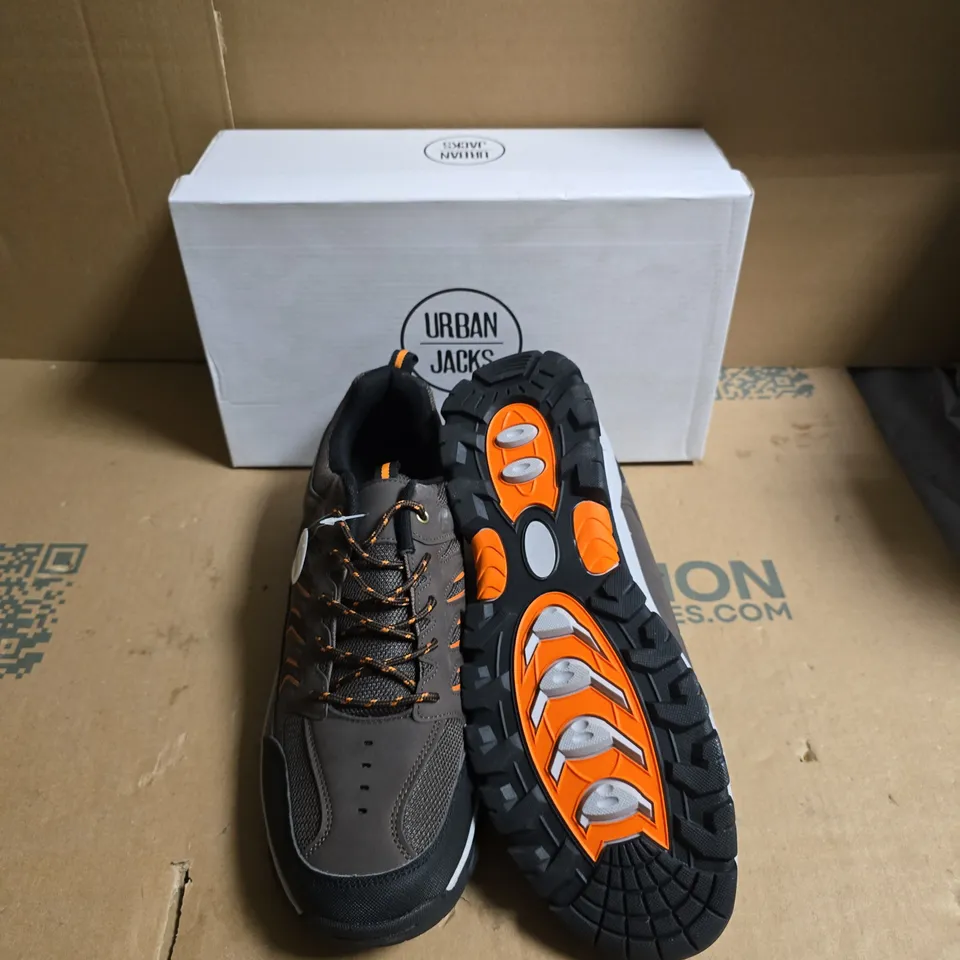 URBAN JACKS HIKING SHOES – GREY/BLACK WITH ORANGE ACCENTS - UK SIZE 12 