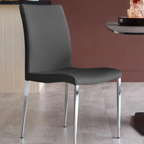 BOXED DANETTI ELISE DARK GREY FAUX AND CHROME LEATHER DINING CHAIR - SET OF 2