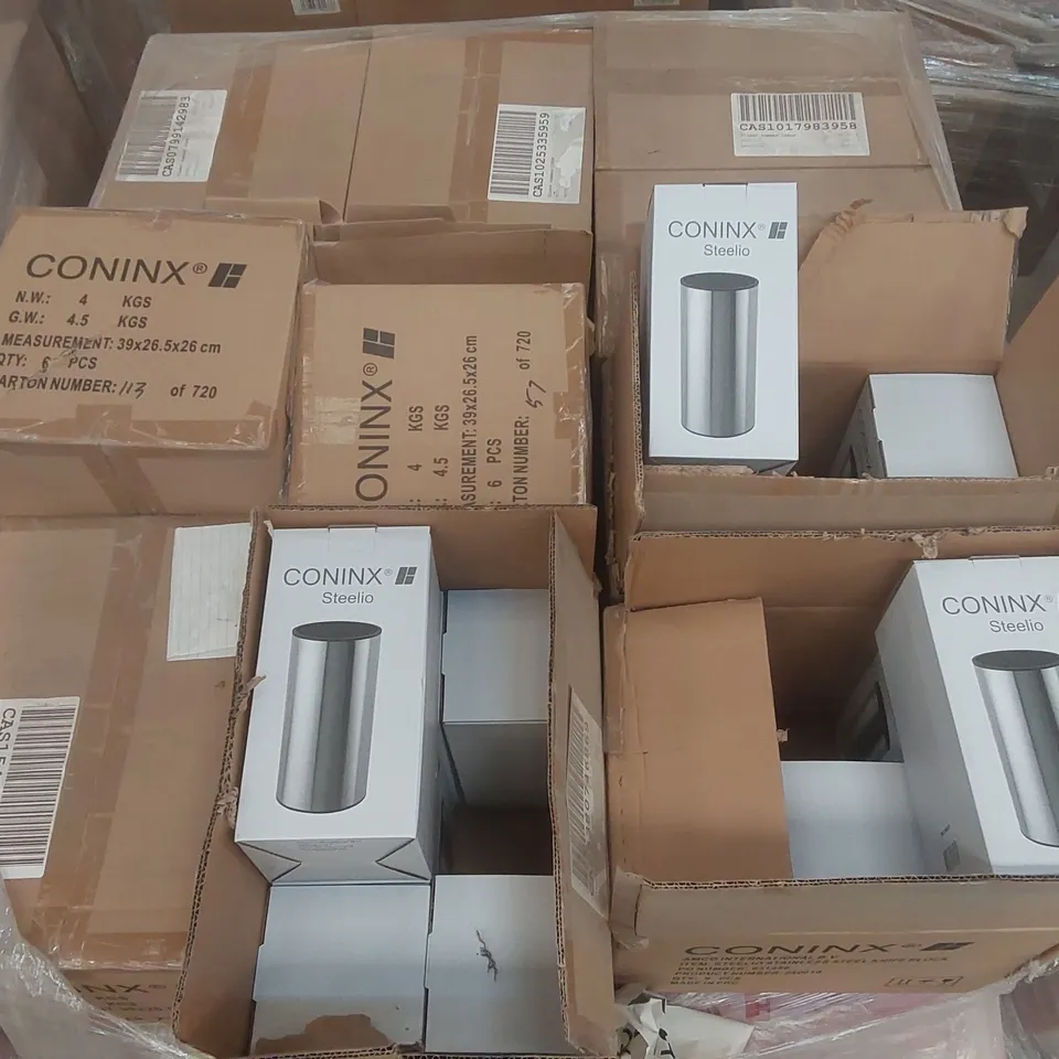 PALLET CONTAINING A LARGE QUANTITY OF ASSORTED ITEMS INCLUDING: CONINX STEELIO STEEL KNIFE BLOCKS, POPCORN MACHINES ECT