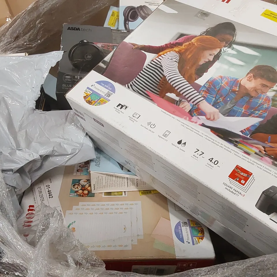PALLET CONTAINING A VERY LARGE QUANTITY OF ASSORTED UNTESTED ELECTRICAL PRODUCTS INCLUDING: WIRELESS HEADPHONES, CANON PRINTERS, BLUETOOTH BOOMBOX, INTELLIGENT VACUUM CLEANER ECT