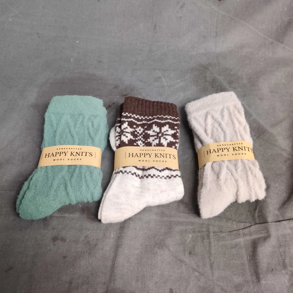 HAPPY KNITS WOOL SOCKS – 3 PAIRS, ASSORTED COLOURS