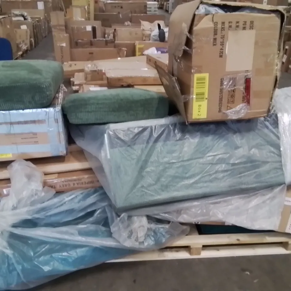 PALLET CONTAINING VARIOUS INCOMPLETE BOXED FURNITURE PARTS AND OTHER HOUSEHOLD ITEMS ETC.