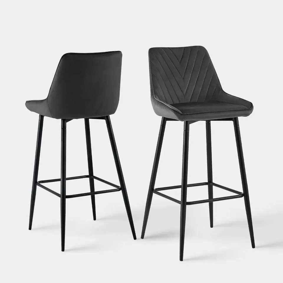 BOXED SET OF 2 LOURDES BAR STOOLS - BLACK VELVET