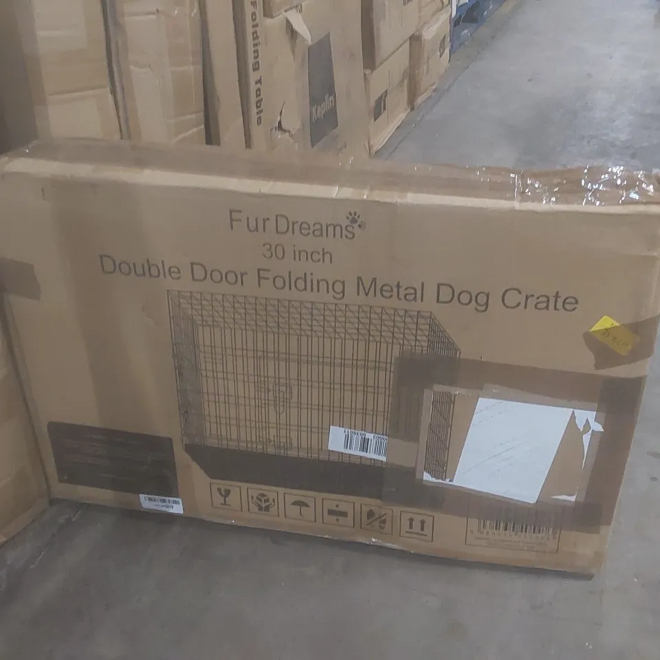 BOXED FUR DREAMS 30" DOUBLE DOOR FOLDING METAL DOG CRATE