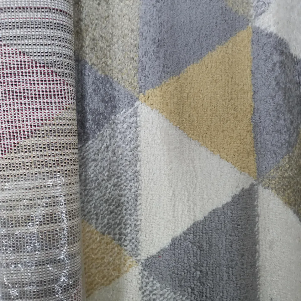 WELL WOVEN MYSTIC GOLD GREY FLAT WEAVE GEOMETRIC AREA RUG 60 X 90CM