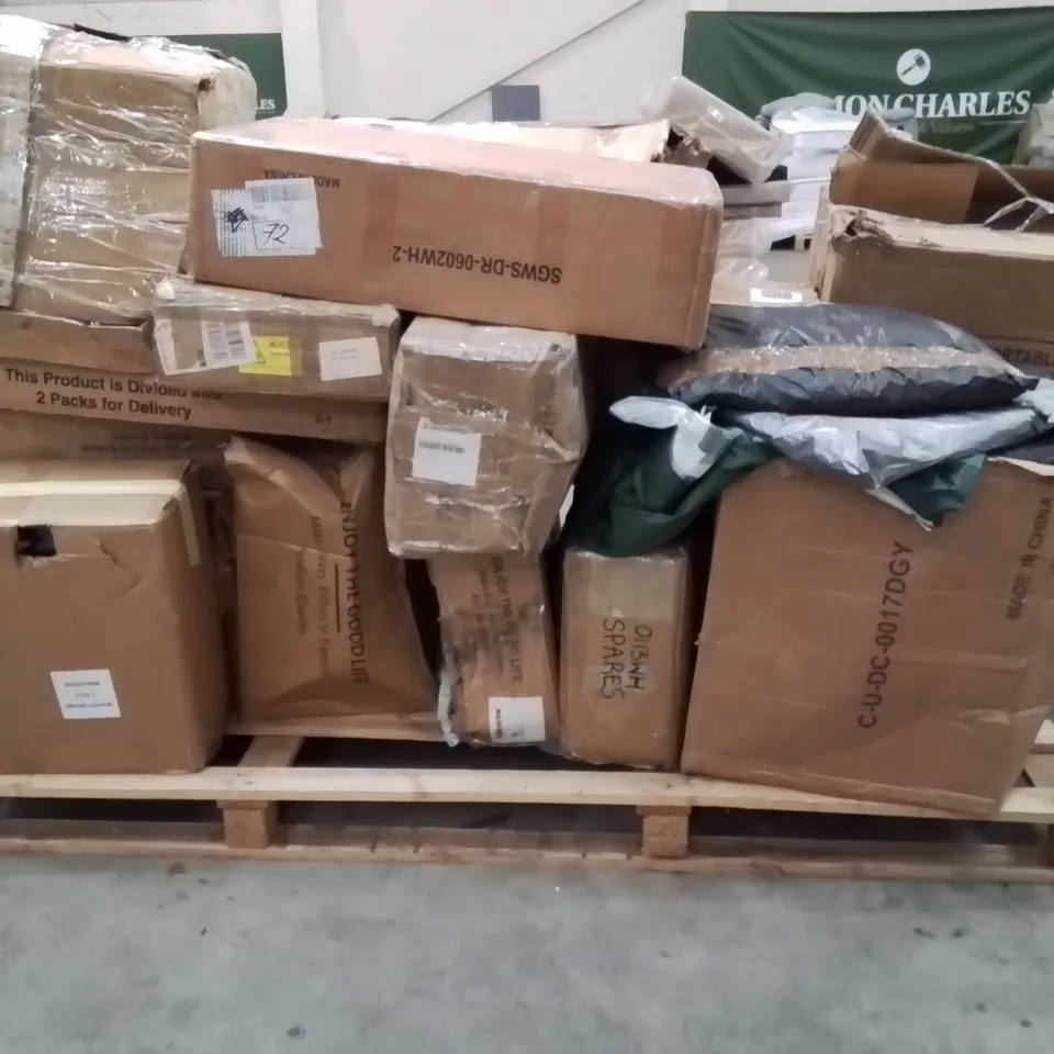 PALLET CONTAINING VARIOUS ASSORTED INCOMPLETE FURNITURE PARTS AND OTHER HOUSEHOLD ITEMS 