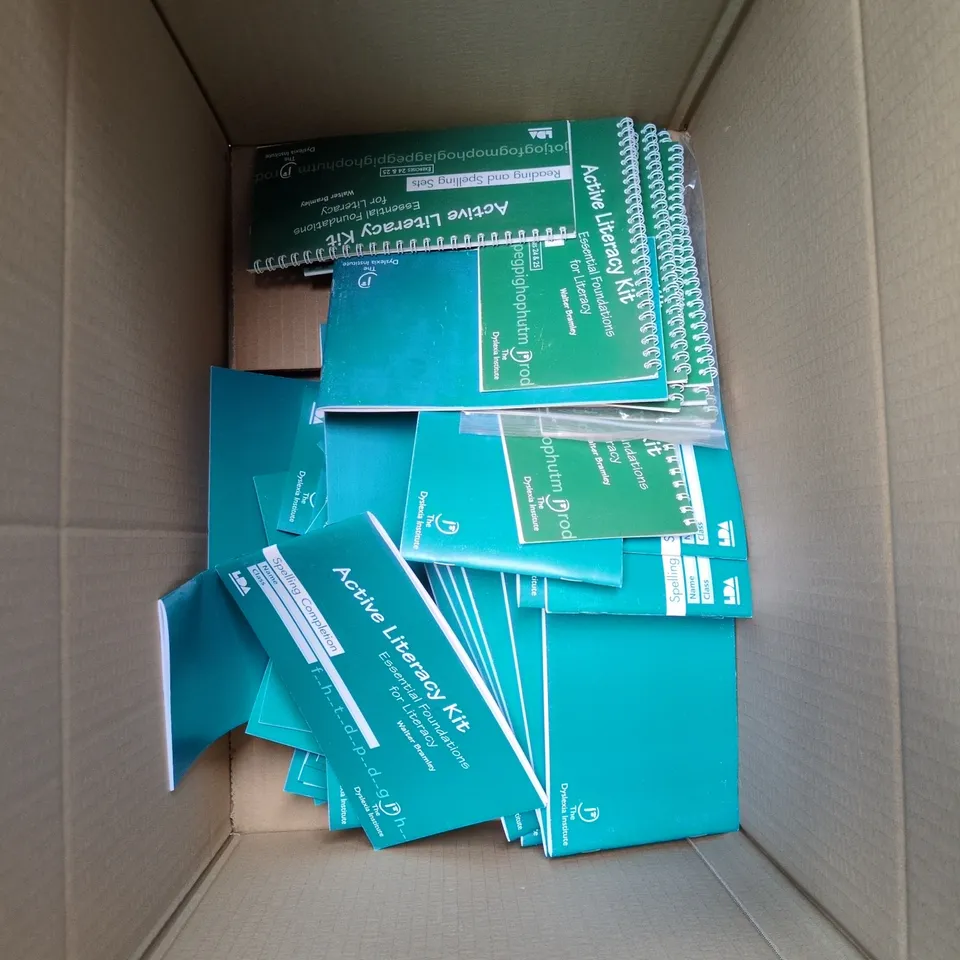 BOX OF APPROXIMATELY 55  ASSORTED ACTIVE LITERACY KITS(BRAND NEW)
