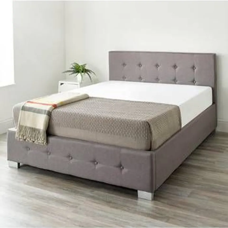 BOXED LAGGEN UPHOLSTERED OTTOMAN BED DOUBLE - GREY (2 BOXES)