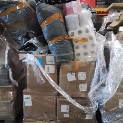PALLET OF ELECTRICAL ITEMS AND HOUSEHOLD GOODS TO INCLUDE;EGYPTIAN COTTON PILLOW PAIR,DIY LASH EXTENSION KIT,GARDEN KNEELER SEAT