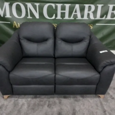 DESIGNER G PLAN MADE JACKSON CAMRIDGE PETROL BLUE LEATHER TWO SEATER SOFA