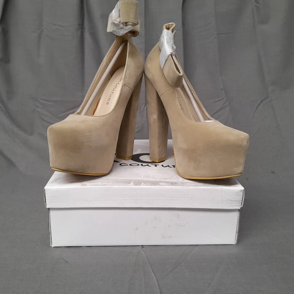 BOXED PAIR OF KOI COUTURE PLATFORM HIGH HEEL SHOES IN BEIGE SIZE 4