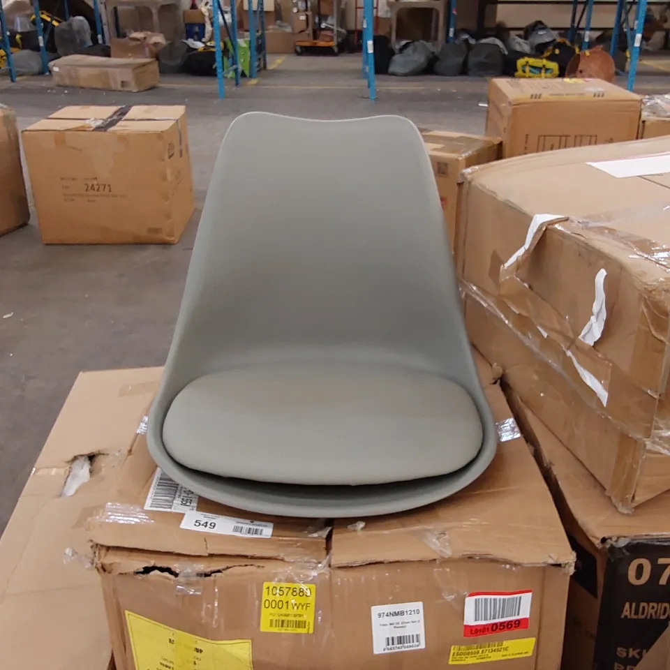 BOXED SET OF 2 FABRIC UPHOLSTERED GREY DINING CHAIRS WITH WOODEN LEGS (1 BOX)