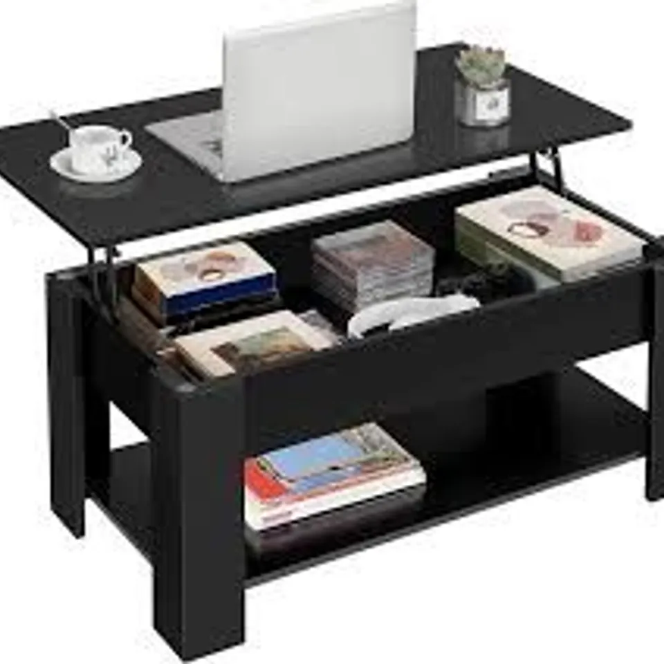 BOXED YAHEETECH COFFEE/TEA TABLE WITH STORAGE SPACE FOR LIVING ROOM - BLACK (1 BOX)