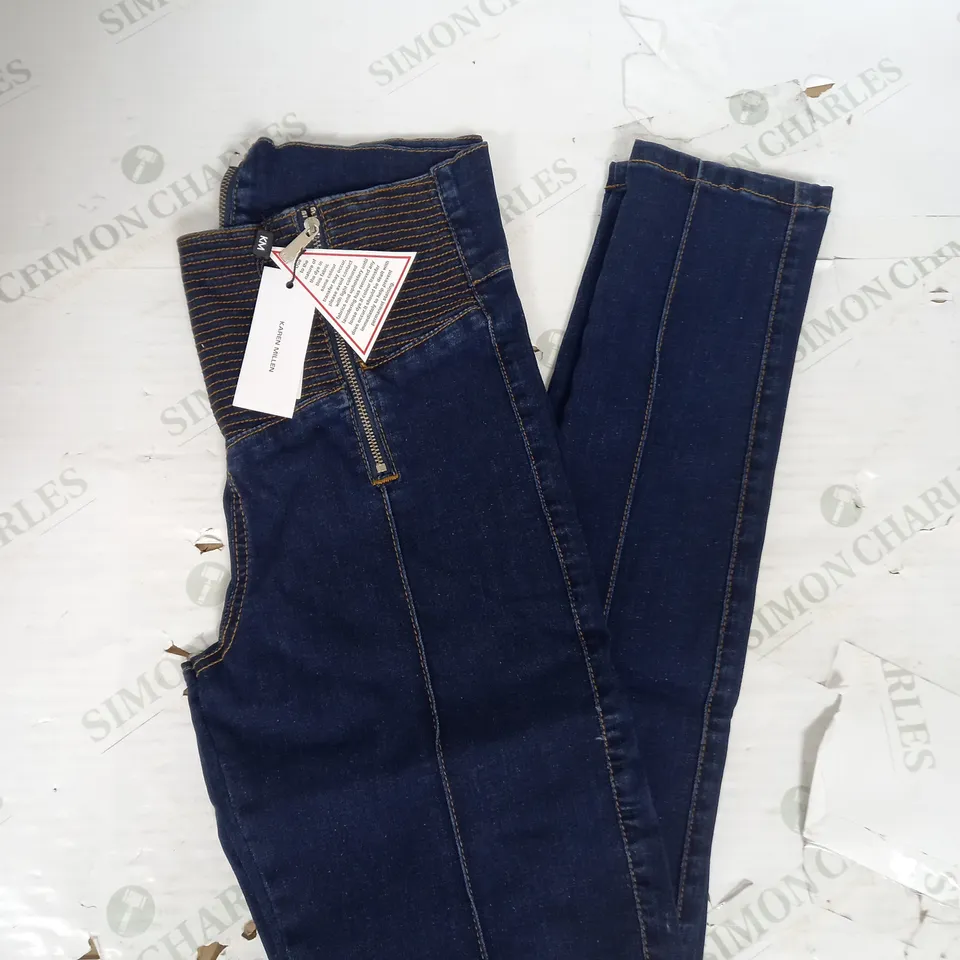 KAREN MILLEN DOUBLE ZIPPER WAIST DENIM JEGGINGS IN INDIGO SIZE 10