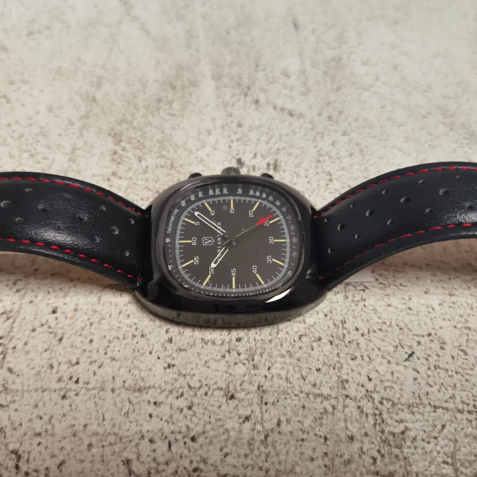 VONLANTHEN WRISTWATCH IN PRESENTATION BOX – BLACK DIAL, PERFORATED LEATHER STRAP