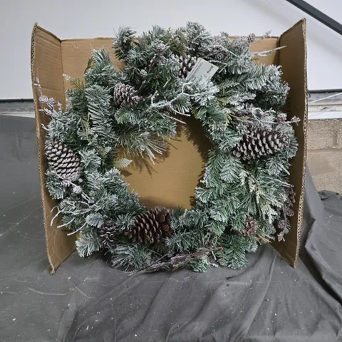 FROSTED CONE WREATH PRE LIT