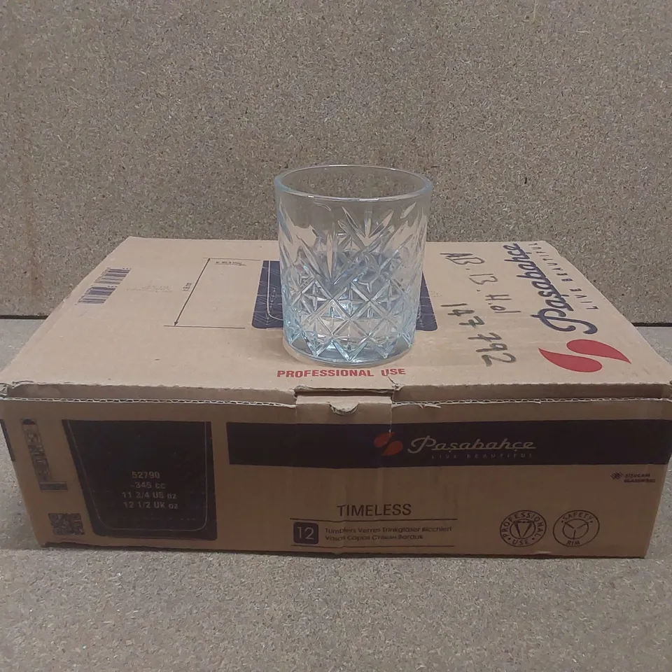 BOXED SET OF 8 PASABAHCE TIMELESS GLASS TUMBLERS