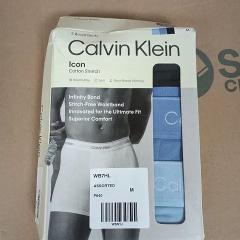 CALVIN KLEIN ICON COTTON STRETCH BOXER BRIEFS - 3 PACK, ASSORTED COLOURS, SIZE M