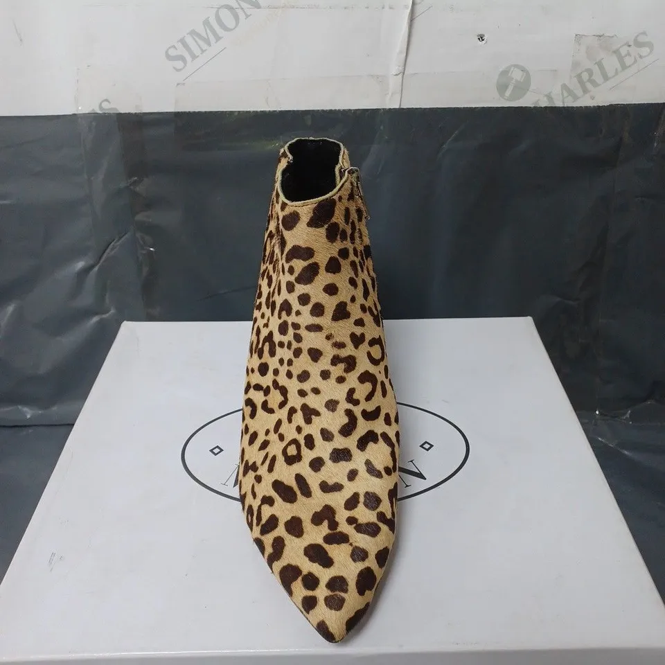 BOXED PAIR OF STEVE MADDEN LEOPARD PRINT ANKLE BOOTS SIZE 37