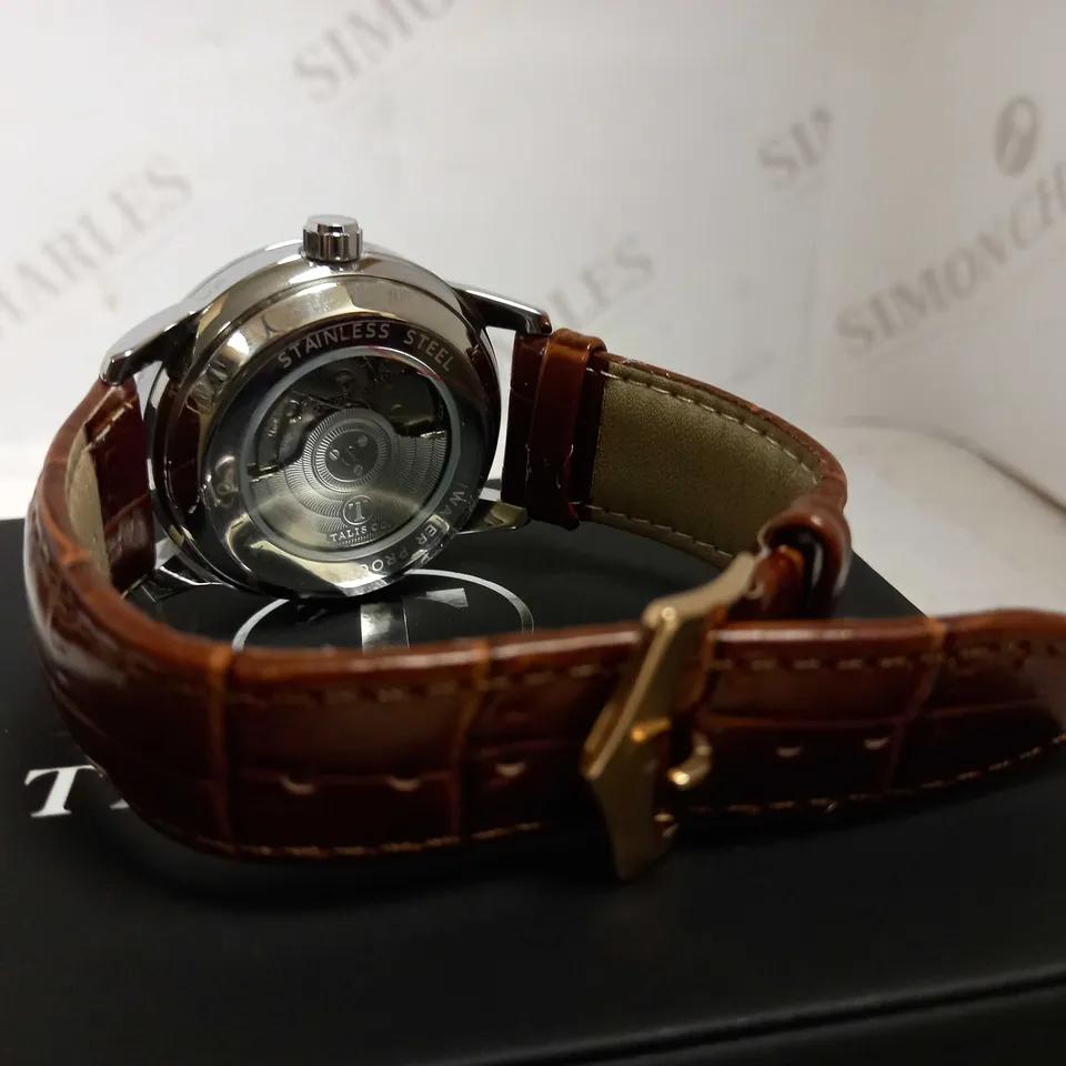 TALIS CO. AUTOMATIC ASTRO GLOBE DETAIL LEATHER STRAP WRISTWATCH RRP £699
