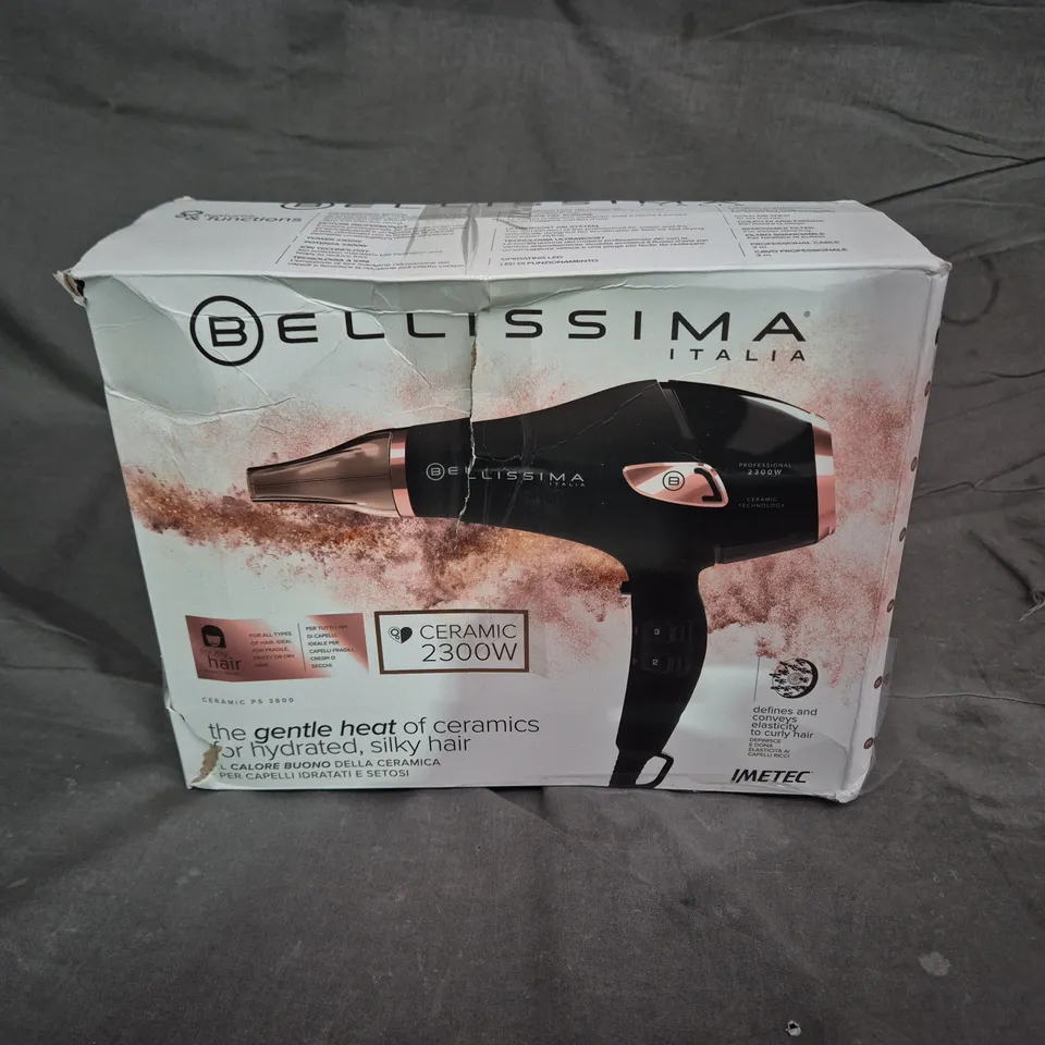 BELLISSIMA ITALIA CERAMIC 2300W HAIR DRYER – BLACK WITH DIFFUSER ATTACHMENT (BOXED)