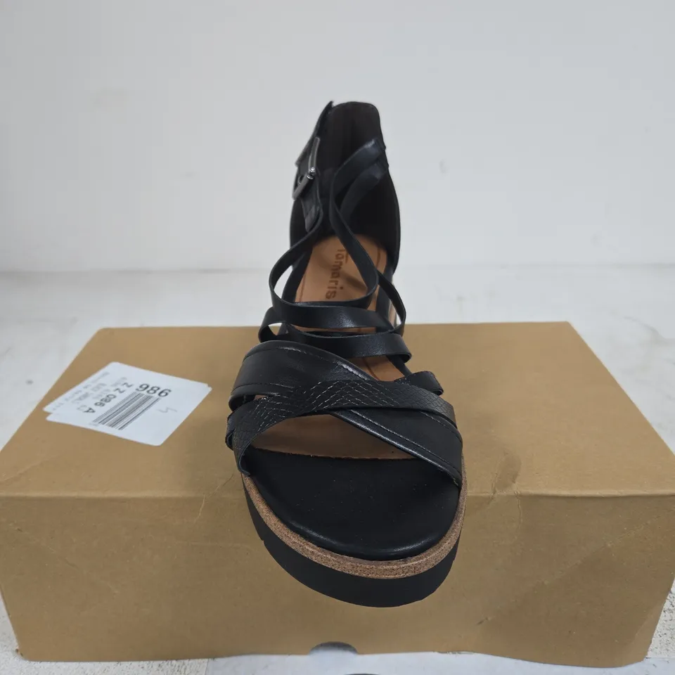 TAMARIS BLACK LEATHER SANDALS SIZE 40 BOXED