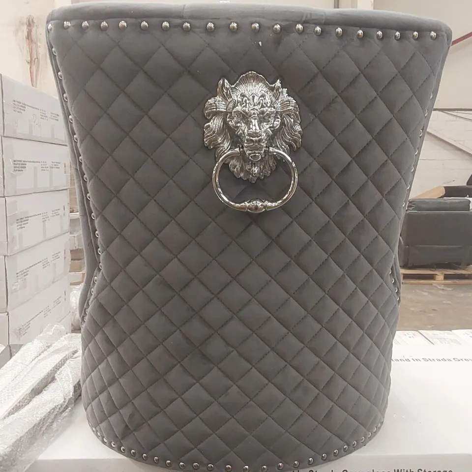 BOXED GREY VELVET UPHOLSTERED DINING CHAIR