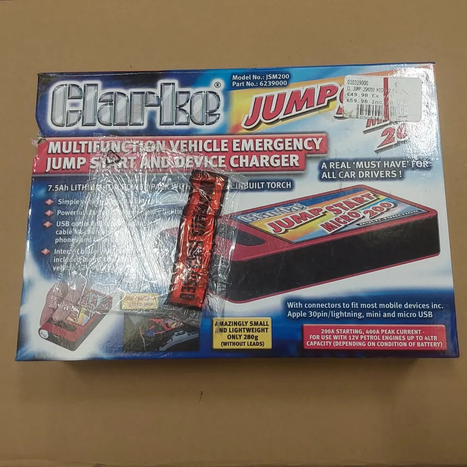 BOXED CLARKE JSM200 400A MULTIFUNCTION MICRO JUMPSTART/PORTABLE DEVICE CHARGER POWER PACK