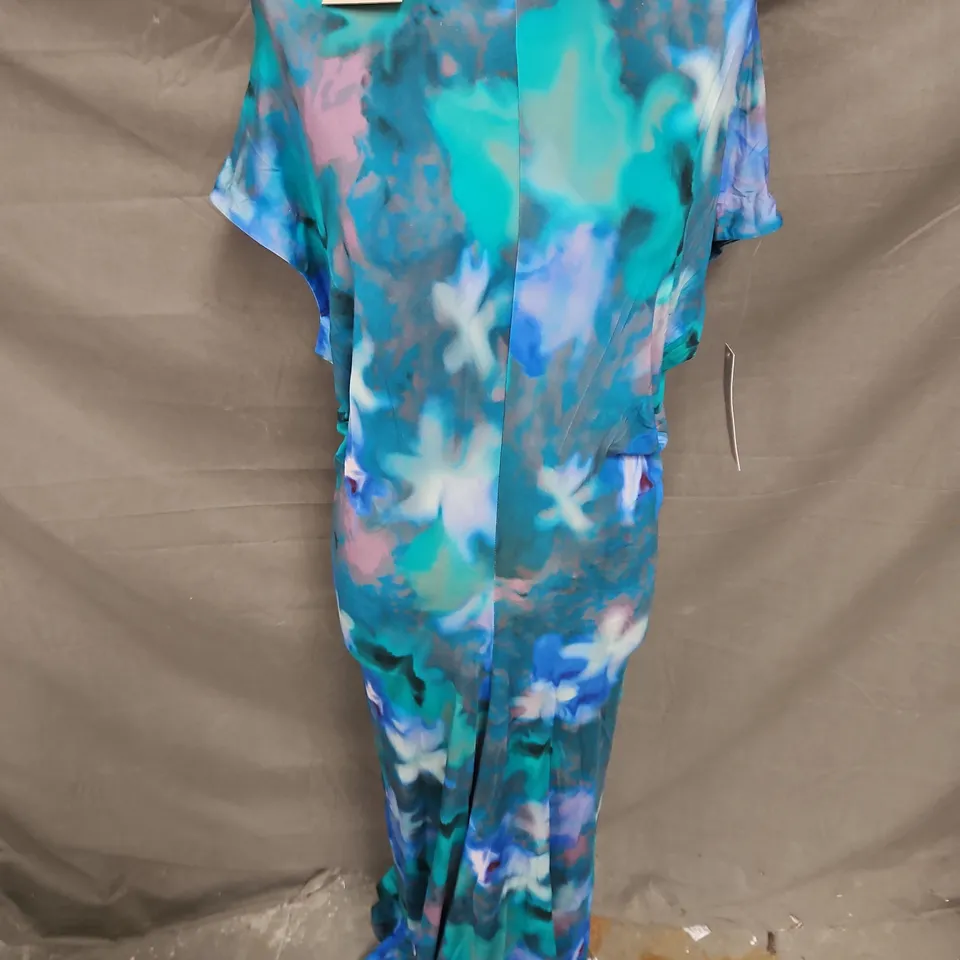 JIGSAW FLORAL MIST JERSEY DRESS IN GREEN MIX SIZE S