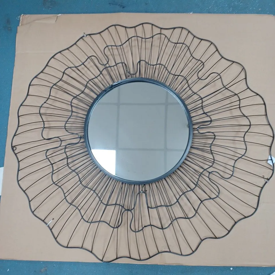BOXED K BY KELLY HOPPEN RIPPLE WAVED MIRROR BLACK METAL - COLLECTION ONLY 