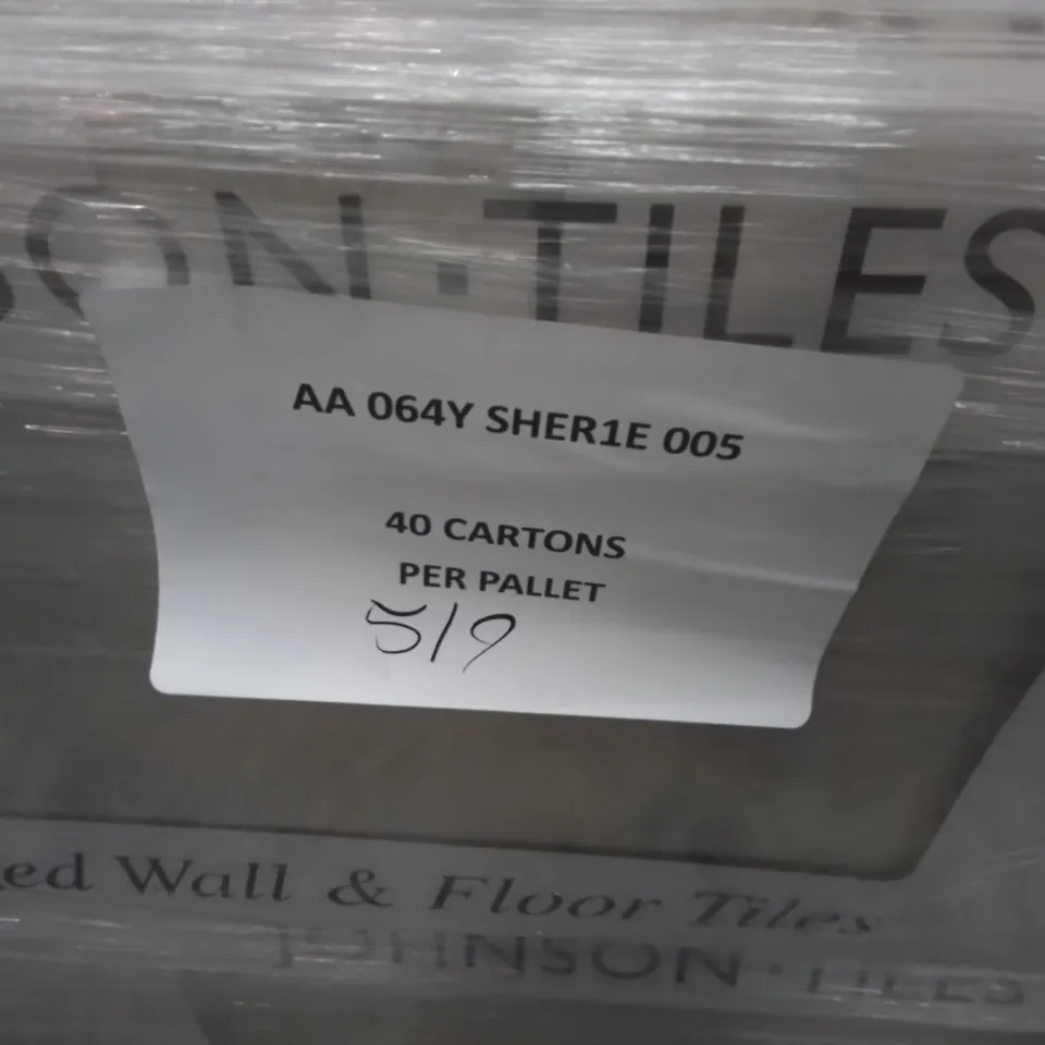 PALLET TO CONTAIN APPROXIMATELY 40 X PACKS OF JOHNSON SHERWOOD HAZE GLAZED WALL & FLOOR TILES - 5 TILES PER PACK // TILE SIZE: 597 X 297 X 11MM