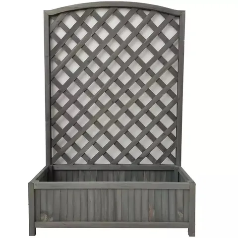 BOXED LARGE LATTICE WOODEN PLANTER - GREY