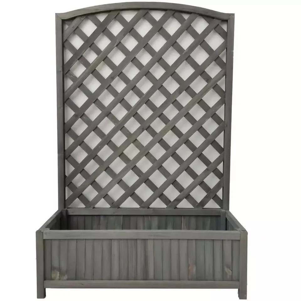 BOXED LARGE LATTICE WOODEN PLANTER - GREY