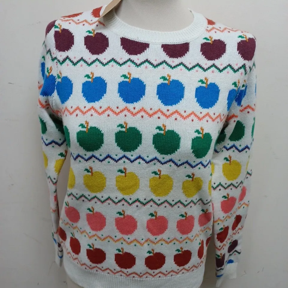 BODEN APPLE THEMED CREW JUMPER IN WHITE/MULTI - S