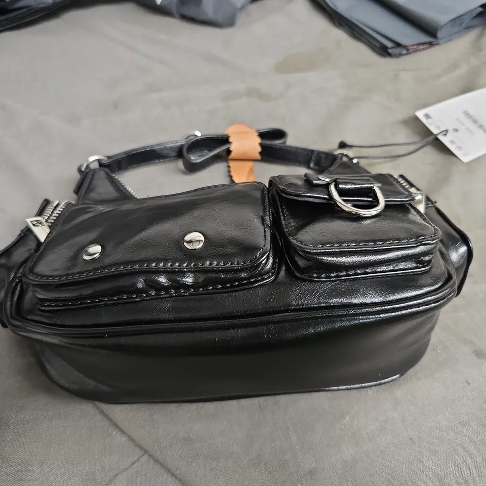 Bershka Black Leather Belt Bag with Front Pockets – One Size