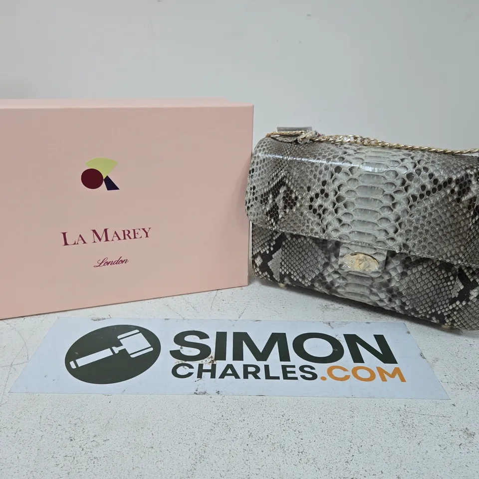 BOXED LA MAREY LONDON SNAKE PRINT HANDBAG WITH CHAIN STRAP