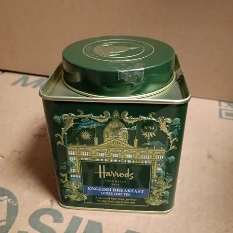 HARRODS ENGLISH BREAKFAST LOOSE LEAF TEA – DECORATIVE GREEN TIN