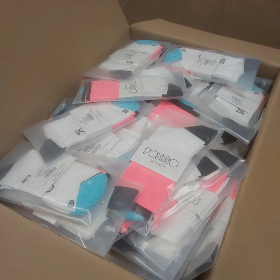 BOX TO CONTAIN A LARGE QUANTITY OF BRAND NEW PAIRS OF PONGO LONDON CYCLING SOCKS // SIZE: L-XL // 1 PAIR PER PACK