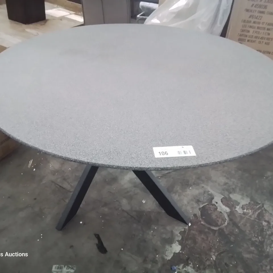DESIGNER CIRCULAR COMPOSITE DINING TABLE ON BLACK WOOD X SUPPORTS 