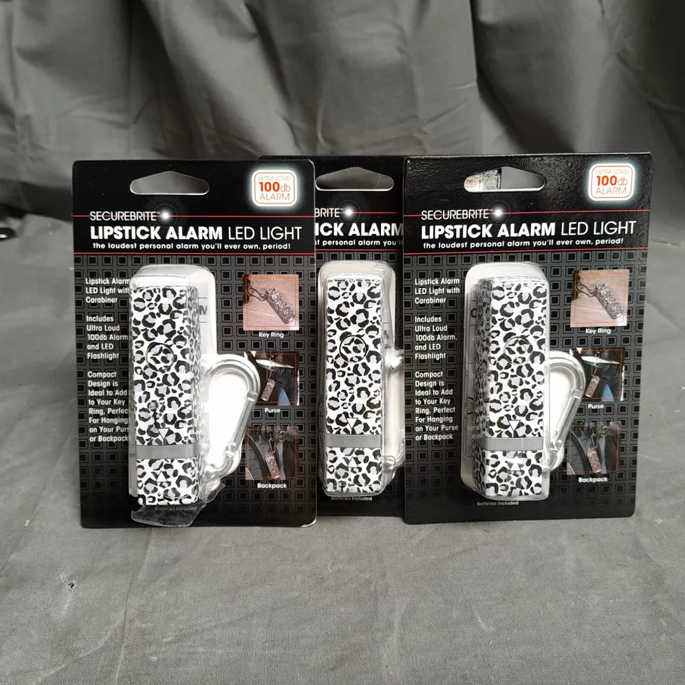 SECUREBRITE SET OF 3 LIPSTICK SAFETY ALARMS WITH FLASHLIGHT IN LEOPARD PRINT 