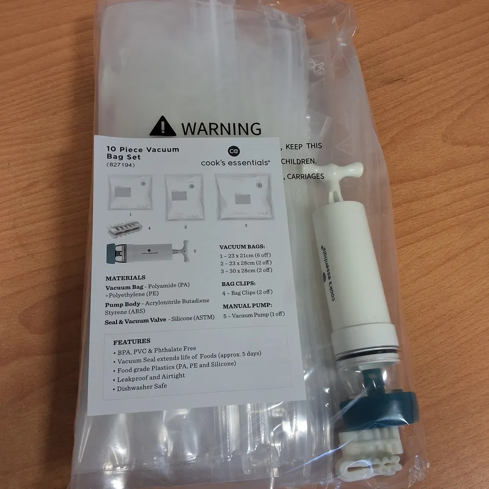 LOT OF 24 10-PIECE BOXES OF COOKS'S ESSENTIALS VACUUM BAG SETS