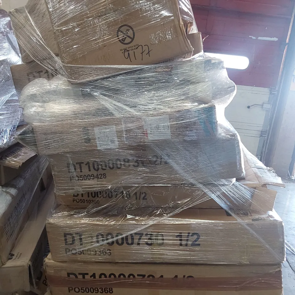 PALLET OF ASSORTED BOXED DINING TABLE PARTS 