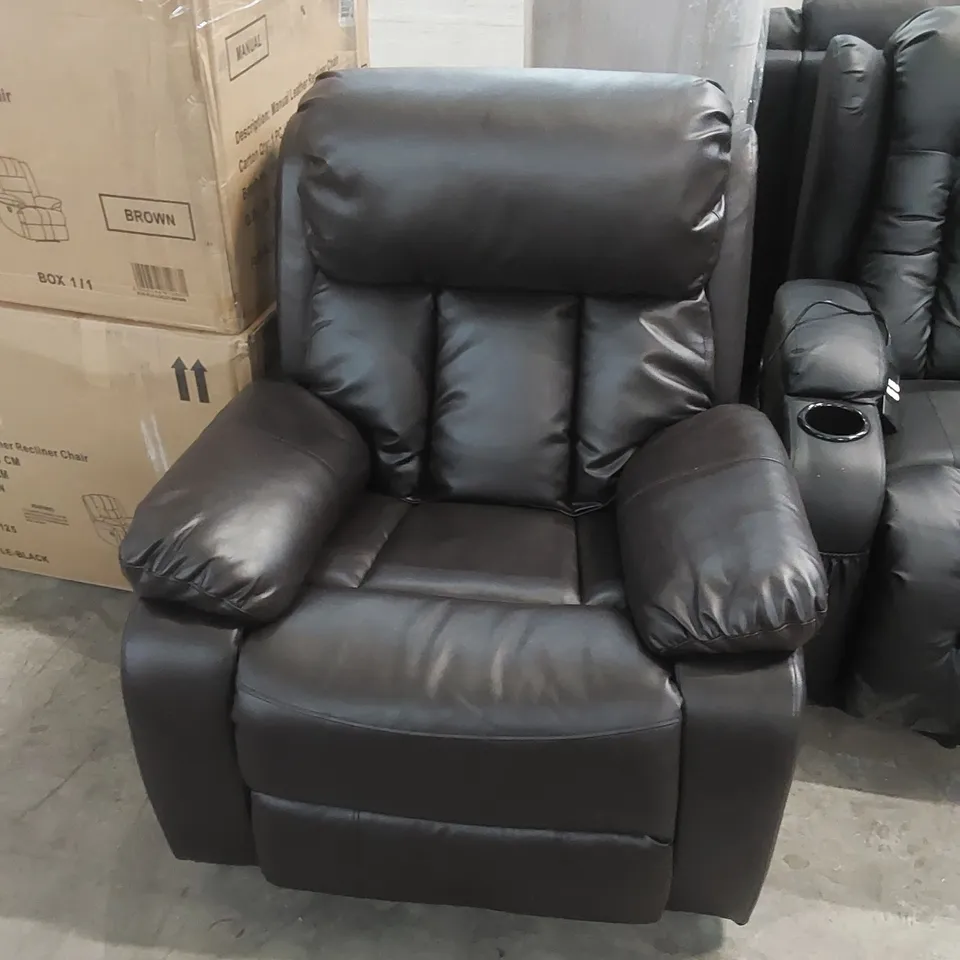 DESIGNER DARK BROWN FAUX LEATHER MANUAL RECLINER CHAIR