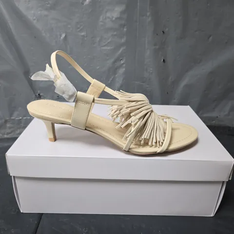 BOXED PAIR OF & OTHER STORIES TANNED LEATHER OPEN TOE HEELS IN CREAM - SIZE 40
