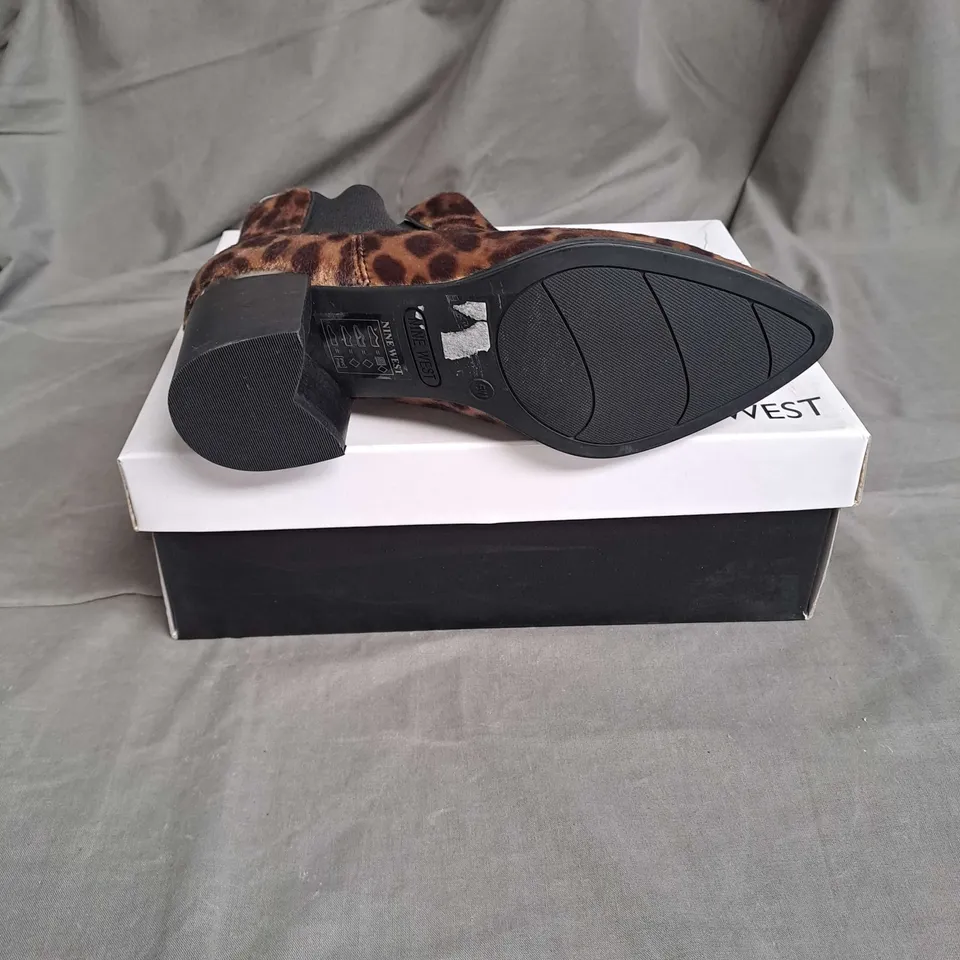 BOXED PAIR OF NINE WEST SYNTHETIC ANKLE BOOTS IN LEOPARD SIZE EU 35