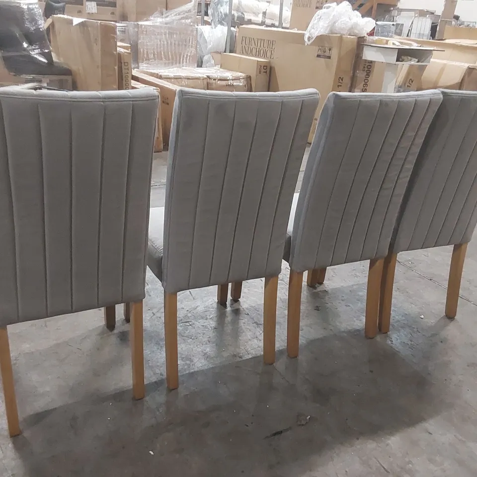 SET OF 4x SALISBURY DINING CHAIR, GREY CLASSIC VELVET & NATURAL OAK FINISHED SOLID HARDWOOD