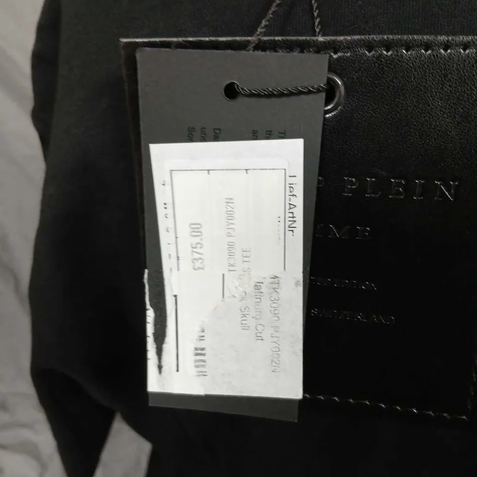 PHILIPP PLEIN T-SHIRT BLACK WITH LOGO – SIZE S