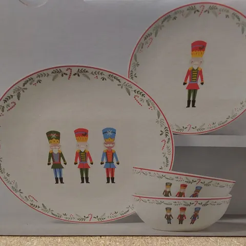 BRAND NEW BOXED PORCELAIN NUTCRACKER 12 PIECE DINNERWARE SET // 4 x DINNER PLATES, SIDE PLATES AND CEREAL BOWLS