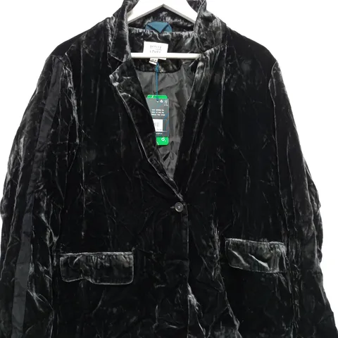 WHITE STUFF JENNY VELVET BLAZER IN PURE BLACK - SIZE 18