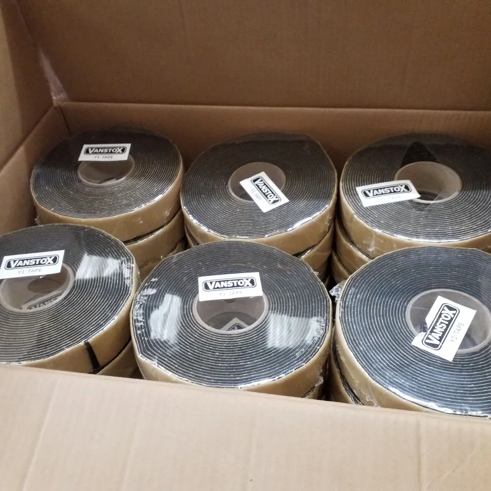 BOX CONTAINING APPROXIMATELY 30 ROLLS OF VANSTOX 50M INSULATION TAPE